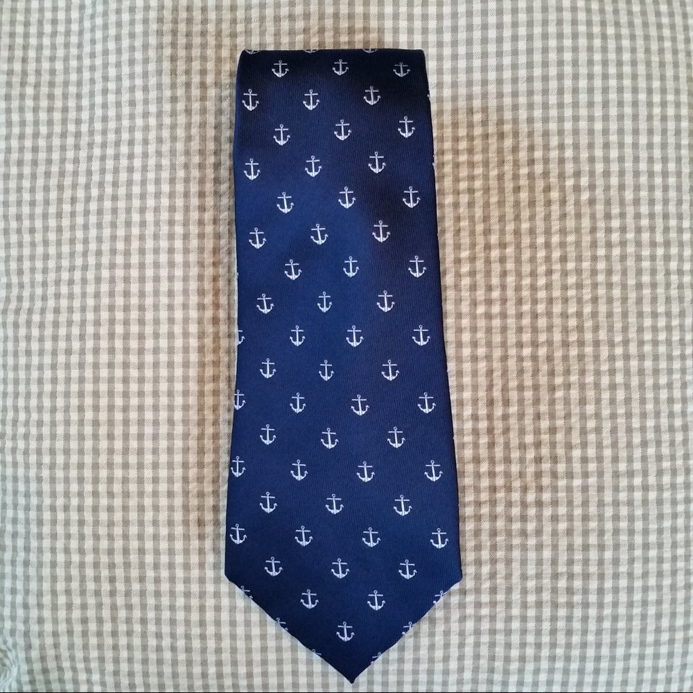 COUNTESS MARA 100% SILK NECK TIE NAVY WITH WHITE ANCHORS